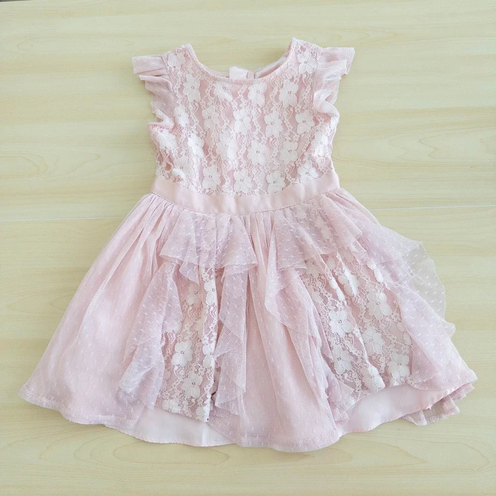 BCBGIRLS‎ Girls Lace Tulle Dress Size 4 Pink Tiered Princess Floral Tea Party